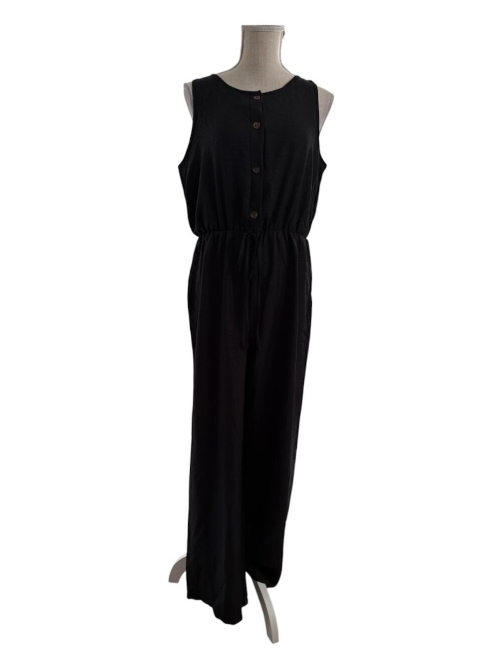 SHEIN Black Sleeveless Wide-Leg Jumpsuit with Crochet Lace Back Detail Size L